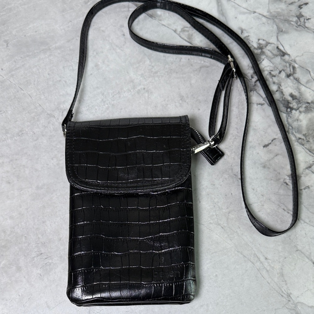 Black Croc-Embossed Crossbody Bag